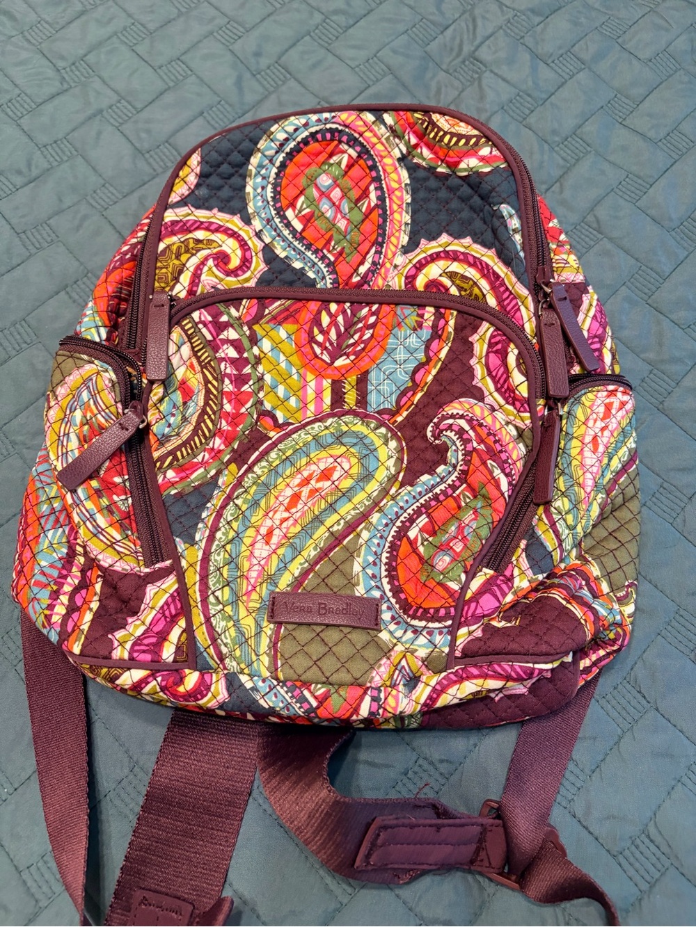 Vera Bradley Plum Multi Paisley Quilted Mini Backpack